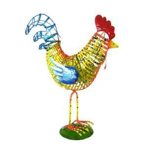  Brightly Painted Metal Rooster Statue Candle Holder