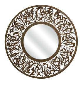 Contemporary Round Botanical Leaf Cutout Mirror Gold  