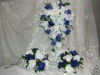 23 pc. ROYAL BLUE WEDDING FLOWERS SILK BRIDAL BOUQUETS  