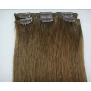   Brown #8 Highlights Streaks Clip on in 100% Human Hair Extensions