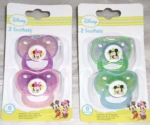   MICKEY MINNIE 2 PK NEW STYLE SOOTHERS BIRTH+ NEW BPA FREE  