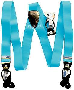 NEW Convertible mens suspenders braces Aqua Blue  