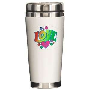   Drink Mug Love Peace Symbols Hearts and Flowers 