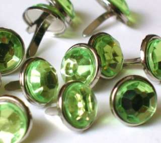 12mm CRYSTAL BRADS  GREEN for Scrapbook CardMaking 12pc  