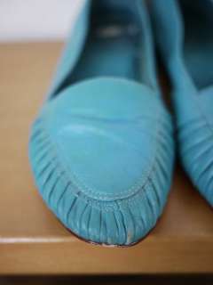 Vtg 80s Brazilian LEATHER Turquoise Pixie FLATS 8.5 39  