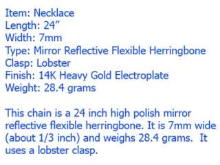 NEW 14K GOLD GP 7mm MIRROR HERRINGBONE 24 NECKLACE NECK CHAIN SHIPS 