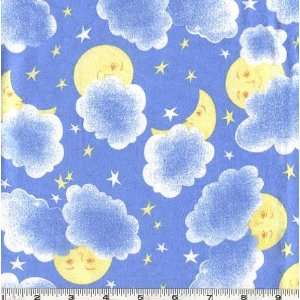  45 Wide Flannel Sun Moon Stars Blue Fabric By The Yard 