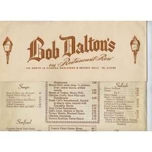 Bob Daltons on Restaurant Row Menu Beverly Hills California 1956