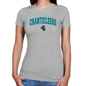Coastal Carolina Chanticleers Ladies Ash Logo Arch Slim Fit T shirt