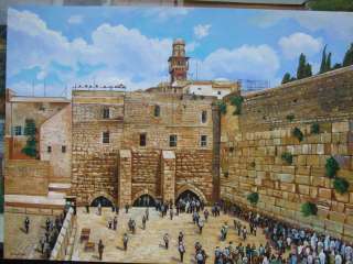 JEWISH JUDAICA RABBI ART KOTEL ISREAL JERUSALEM ORIGINAL OIL PAINTING 