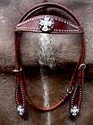  WESTERN LEATHER HEADSTALL CROSS CONCHOS BARREL BROWN TACK RODEO #017