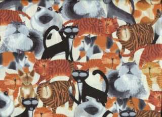BLACK GRAY TAN BROWN CATS ON CREAM Cotton Quilt Fabric  