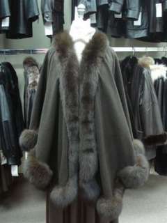 NEW BROWN CASHMERE WOOL & FOX FUR CAPE FOR WOMEN  
