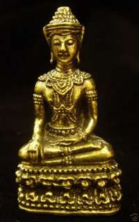 Thai Amulet Lucky Charm Miniature Buddha Image in Brass  