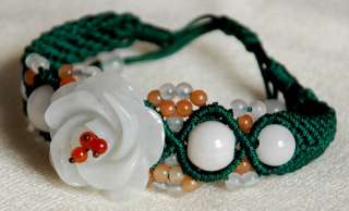 Flower jade in silk cord bracelet B2004  