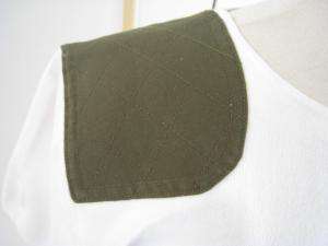 RALPH LAUREN white cotton stretch top w/ green quilt L  