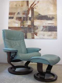 Ekornes Stressless Recliner Chair Danish Modern Leather Medium Aqua 