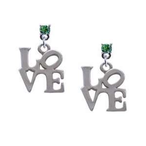  Love in Square   Peridot Swarovski Post Charm Earrings 