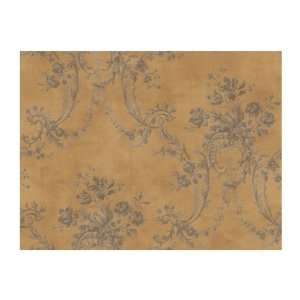   Wind Victorian Floral Damask Prepasted Wallpaper, Golden/Metallic Gray