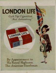 1910s LONDON LIFE CIGARETTE AD / CORK TIP CIGARETTES  