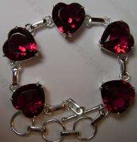 25ct tw Red Ruby Heart Sterling Silver 925 Filigree Chain Link Toggle 