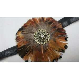  Brown Feather Elastic Headband 