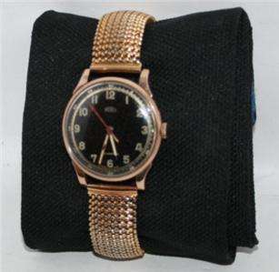 9CT ROSE GOLD GENTS BWC TEBEX WATCH E1946 BLACK FACE  
