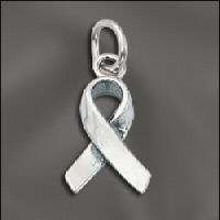 Sterling Silver 3D Cancer Awareness Ribbon Charm .925  