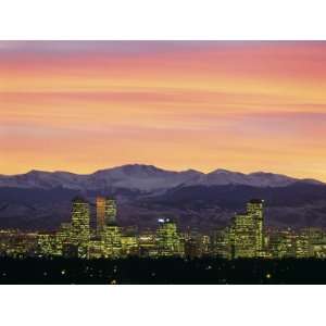 Skyline and Mountains at Dusk, Denver, Colorado, USA Photographic 