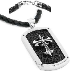  Stingray .925 Sterling Silver and Leather Cross Dog Tag 
