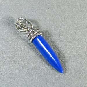  Silver Plated Lapis Tiger Tooth Pendant   Ladies Necklace 