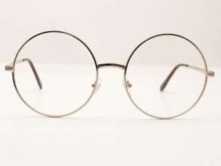 New Vintage Mens Womens Large Round Gold Frame Eyeglasses Clear Lens 