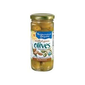 Organic Green Olives Stuffed with Almonds   8.5 oz.