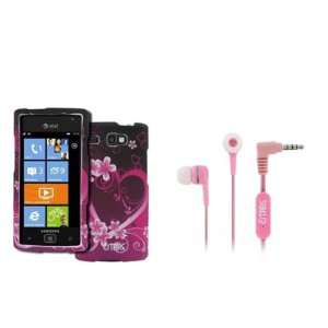   Hearts with Flowers) + Pink Stereo Hands Free 3.5mm Headset Headphones