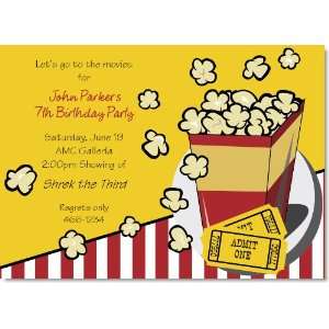  Popcorn And Movie Ticket Yellow Party Invitations