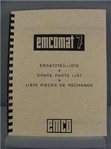 EMCO Emcomat 7 Spare Parts List Manual  