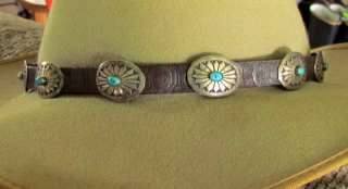 OLD PAWN STER SILVER TURQUOISE NAVAJO CONCHO BELT BUCKLE HATBAND 