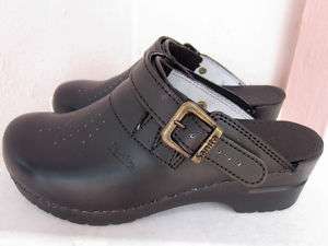   SANITA BLACK FELIX LEATHER OPEN BACK STAPLED PROF SHOE CLOG 35  