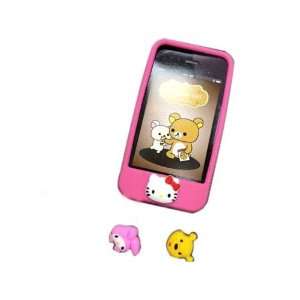 Rose Silicone Case Cover Skin + 3pcs 3D Cartoon Buttons for iPhone 4 
