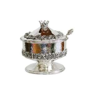   Sterling Silver Honey Dish with Crown and Cast Grapes