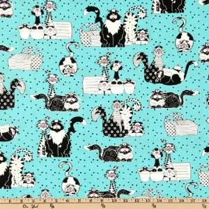 44 Wide Caterwauling Party Cats Turquoise Fabric By The 