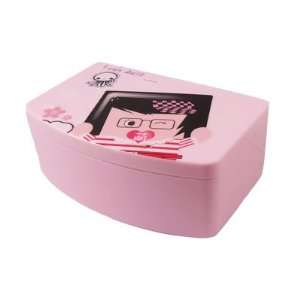 Cartoon Print Pink Plastic Cosmetic Box Case Table Mirror