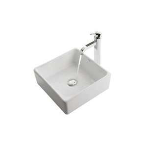   15 Square Sink in White with Ramus Single Lever Faucet Finish Chrome