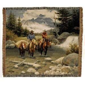 Clear Water Crossing Western Horse Decorative Tapestry Afghan Throw 50 
