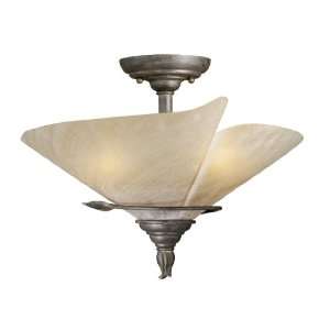   Walnut Capri Transitional Three Light Down Lighting Semi Flush Cei