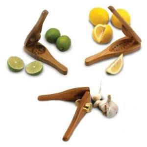  Teak Wood Garlic Press with Lime and Lemon Squeezers
