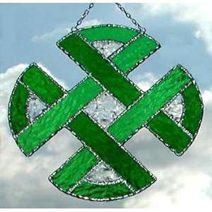   Green Stained Glass Celtic Knot Sun Catcher   8 1/2