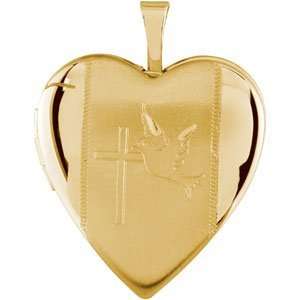  Gold Plated Sterling Silver Heart Locket W/ Cross And Dove 