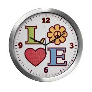   Wall Clock LOVE with Sunflower Peace Symbol and Heart 