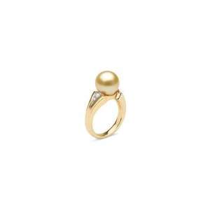  Golden South Sea Pearl and Diamond Ring, 10.0 11.0 mm 